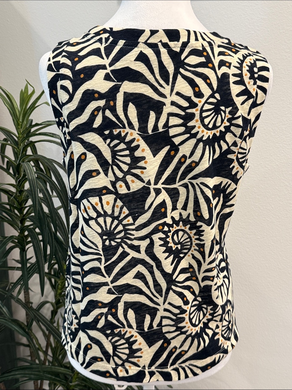 Nicole Miller New York Artsy Abstract Print Linen Button Front Sleeveless Top S - Picture 6 of 16